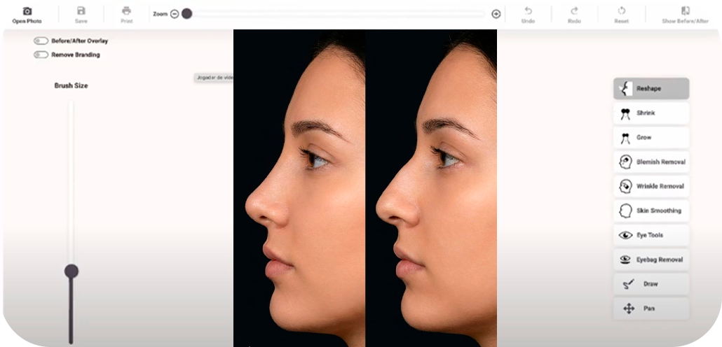 Software de simulação 3D mostrando antes e depois